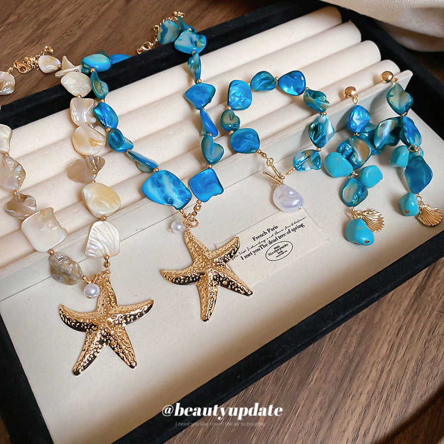3-set Irregular shell starfish pearl earrings, bracelets, necklaces