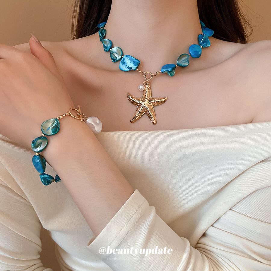 3-set Irregular shell starfish pearl earrings, bracelets, necklaces