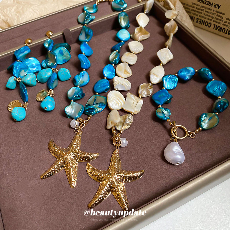 3-set Irregular shell starfish pearl earrings, bracelets, necklaces