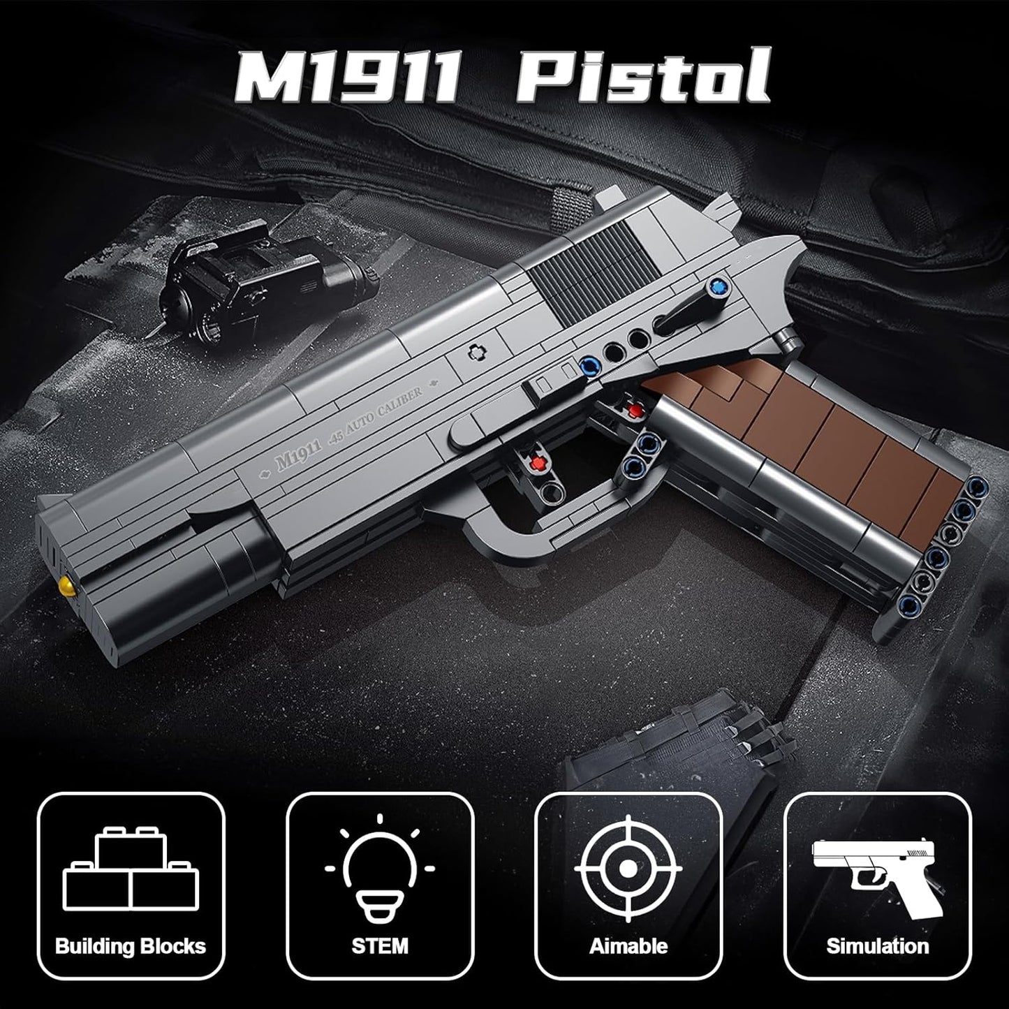 Finger Rock M1911 Pistol Model Guns Building Blocks Toy Set