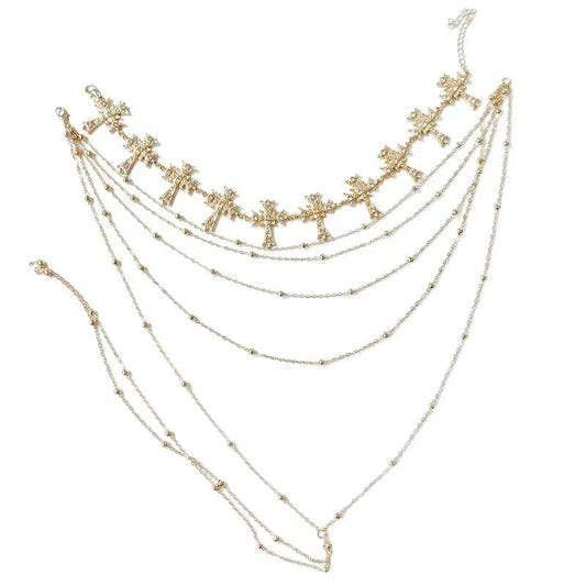 Designed cross layered necklace