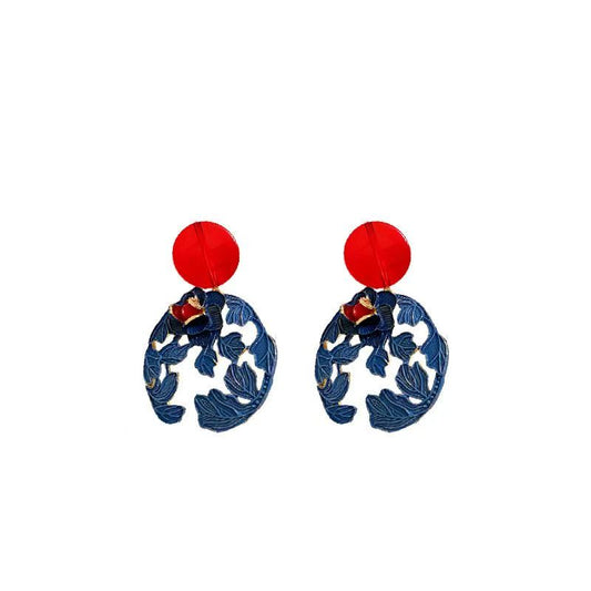 Silver Needle Round Flower Leaf Earrings