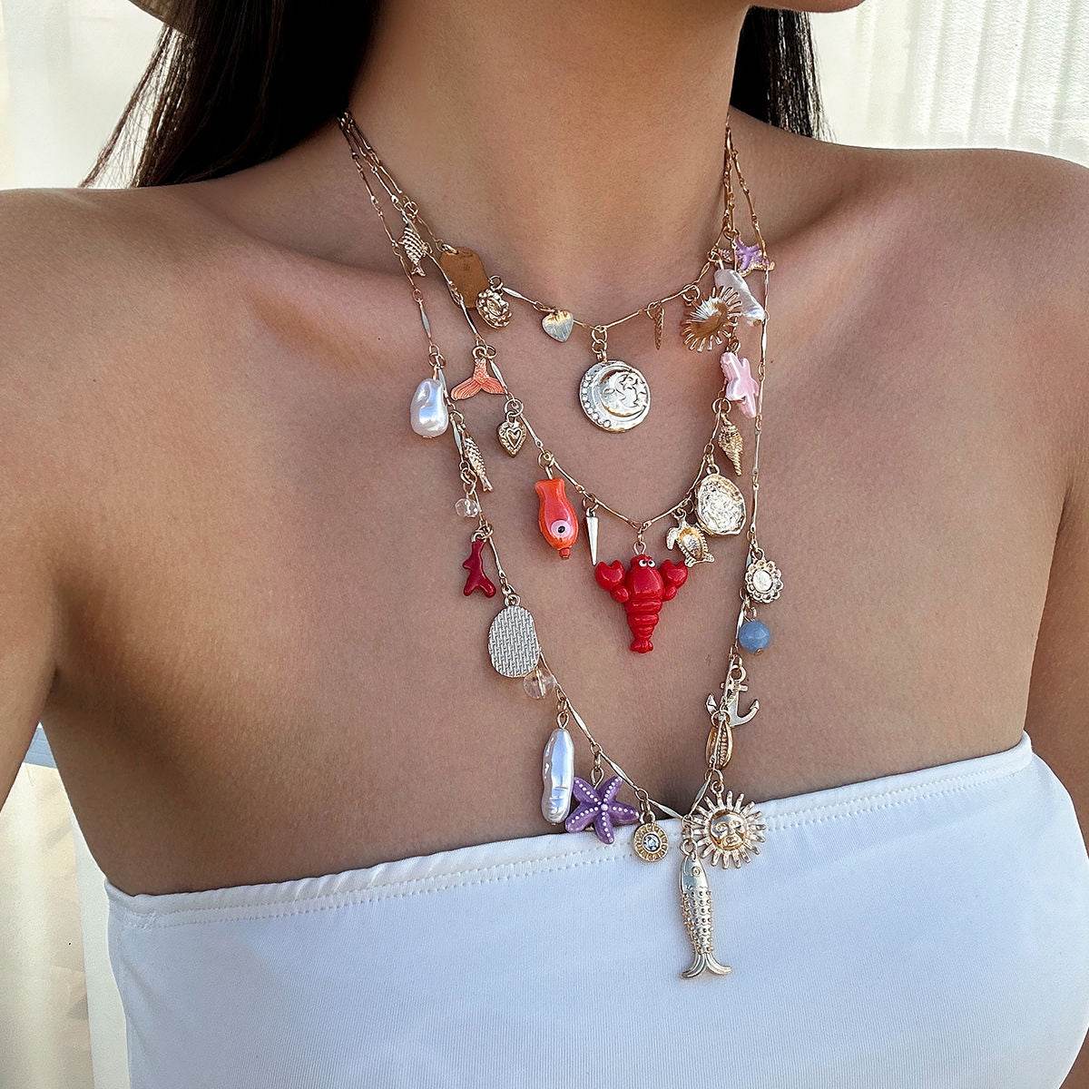 3-piece lobster, starfish bone chain necklace set - LUSAKA COD